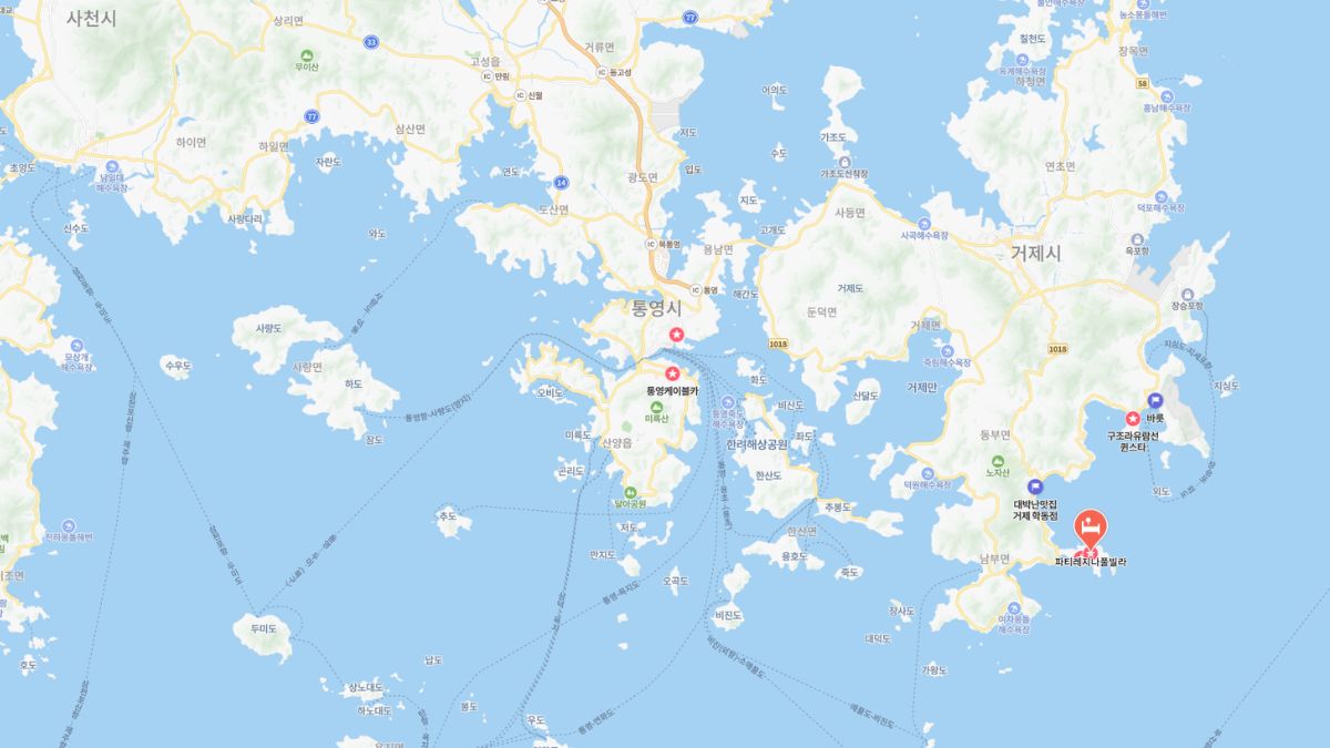 거제도 통영 1박2일 여행 동선 지도